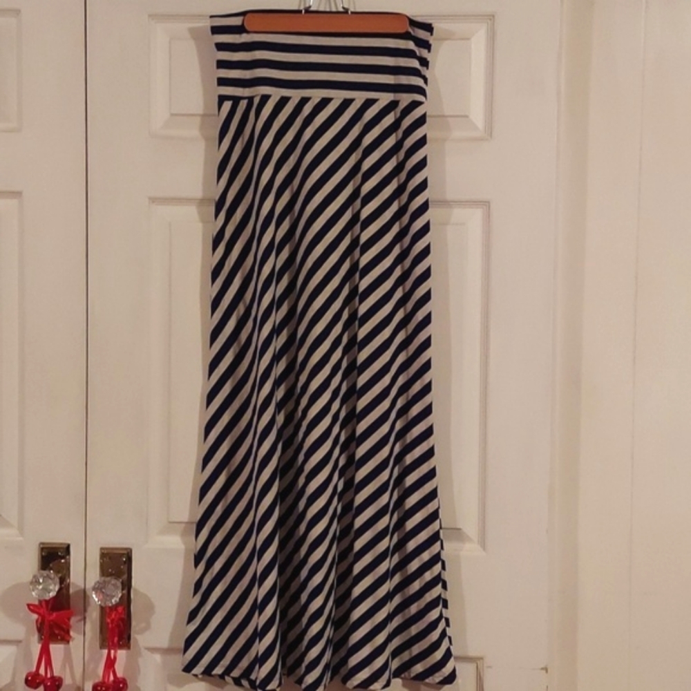 LILY ROSE Maxi Skirt Blue White Angled Stripes or Strapless Dress